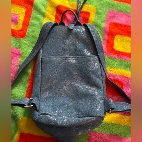 Aimee Kestenberg Blue Leather Denim Metallic Tamitha Backpack Bag Handbag - Picture 7 of 12